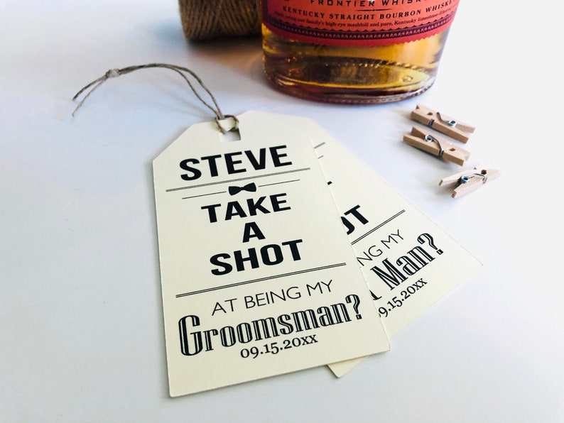 Take A Shot Groomsman Best Man Proposal Custom Gift Hang Tags, Will You Be My Best Man Proposal Box Gift Cream (As Shown)