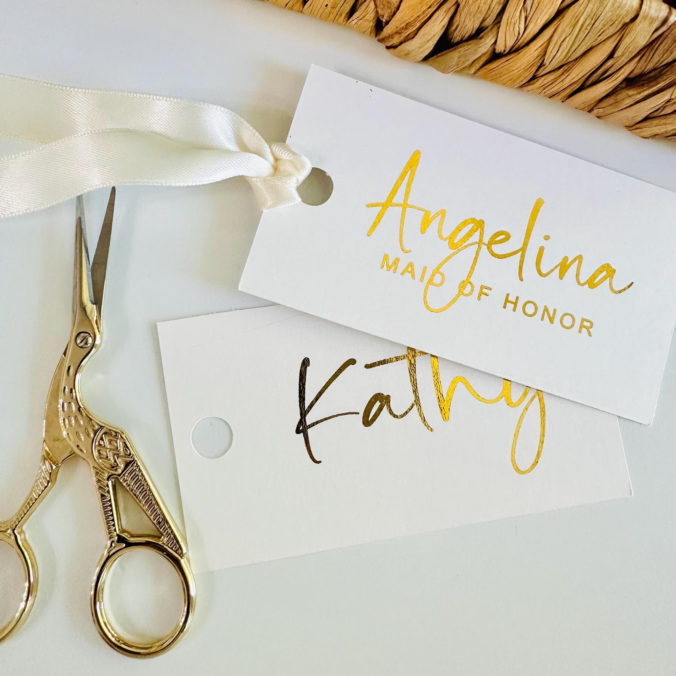 Bridal Party Cards, Wedding Dress Name Hangers Tags, Bridesmaid Personalized Rose Gold Foil Tags