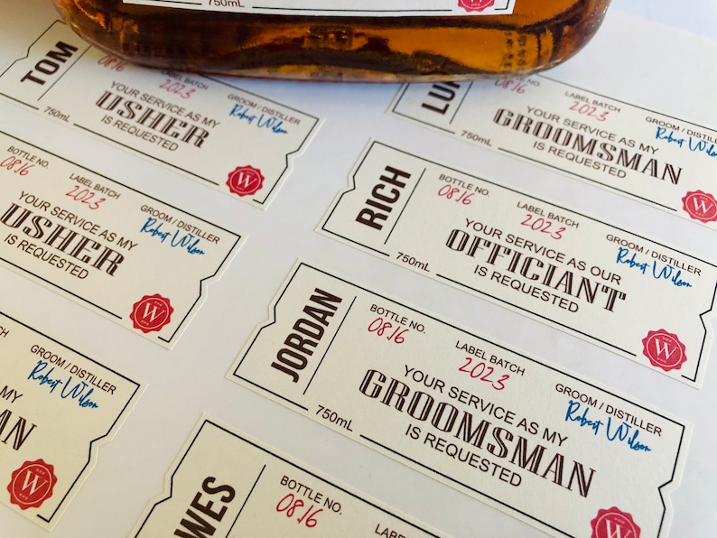 Custom Groomsmen Best Man Proposal Box Whiskey Labels, Personalized Will You Be My Whiskey Gifts image 6