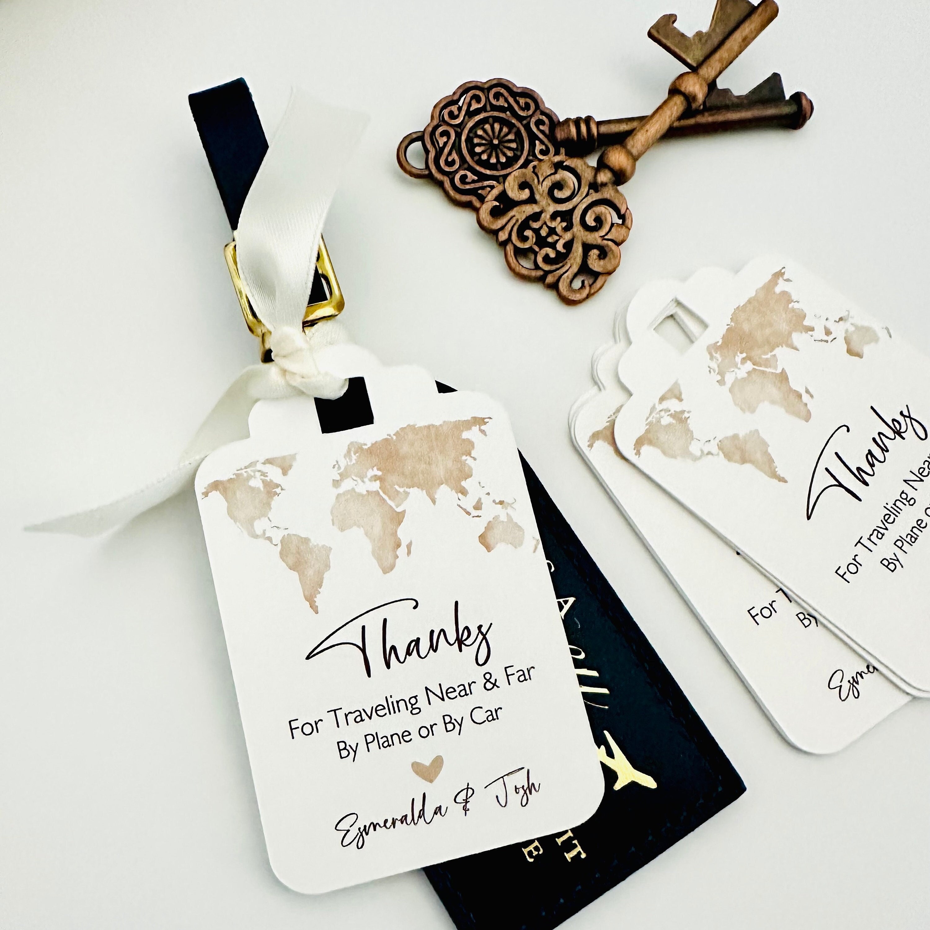 Destination Travel Wedding Guest Favors Hang Tags, Unique Travel Theme Wedding Tags (Set of 12 Tags)