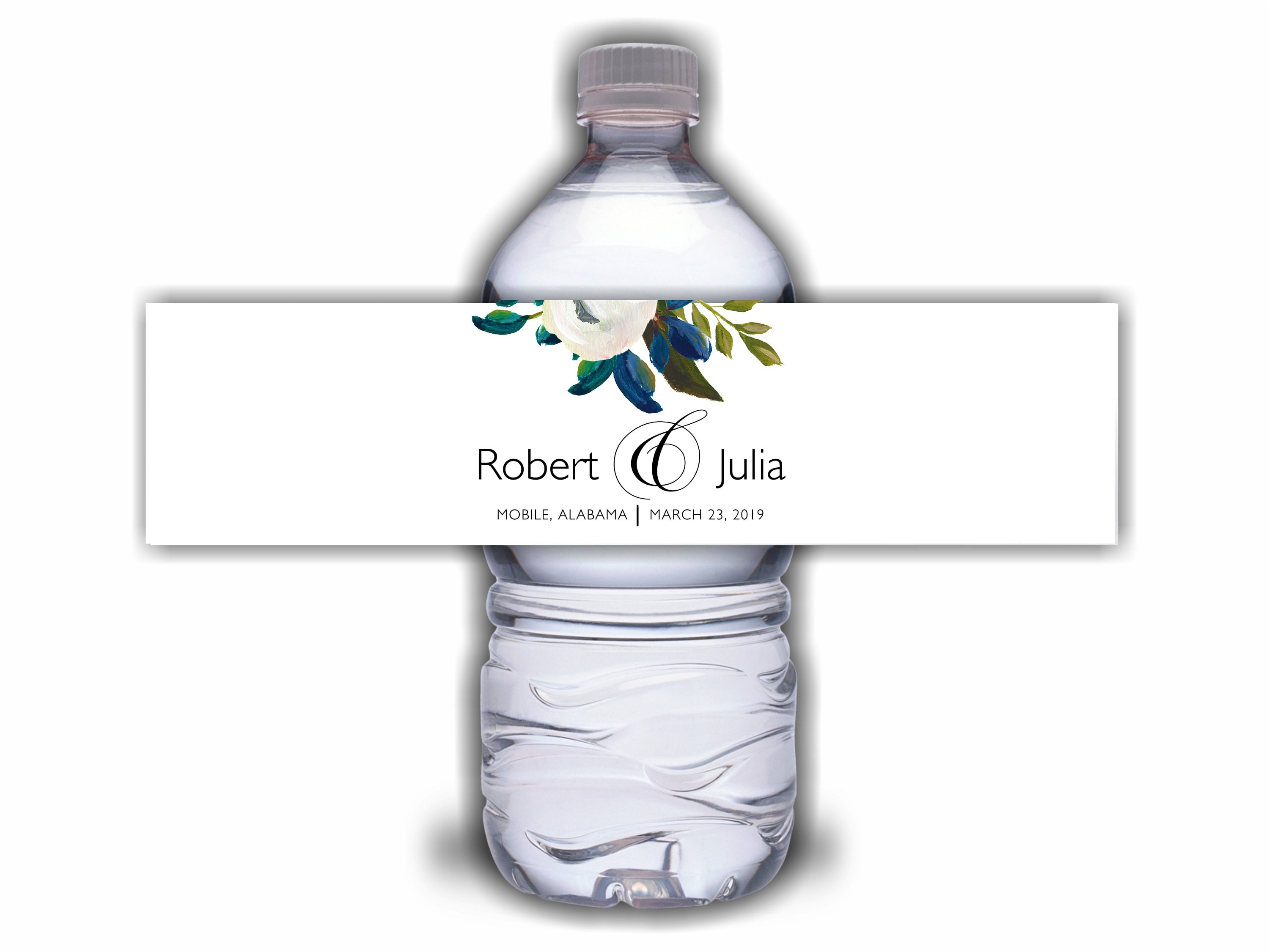 Magnolia Wedding Water Bottle Labels