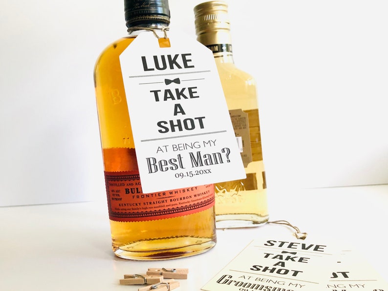 Take A Shot Groomsman Best Man Proposal Custom Gift Hang Tags, Will You Be My Best Man Proposal Box Gift afbeelding 2