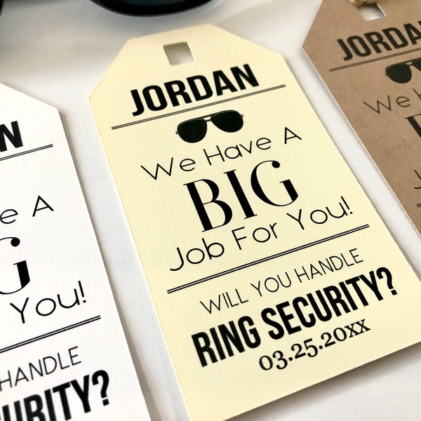 Custom Ring Bearer Security Proposal Box Ideas Gift Hang Tags, Will You Be My Wedding Party Tags