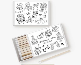 Whimsical Custom Wedding Matches, Souvenir Matchboxes Personalized