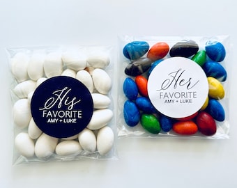 His And Hers Favorite Wedding Favors Welcome Bags Stickers, Custom Guest Favor Stickers
