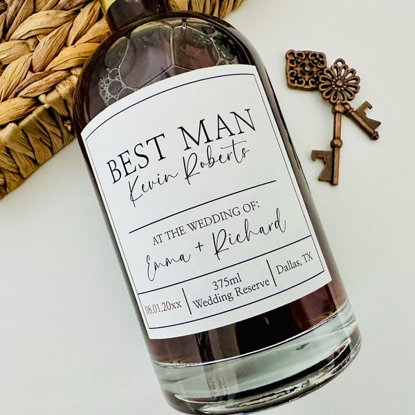 Custom Groomsmen Best Man Officiant Proposal Box Whiskey Labels, Custom Will You Be My Whiskey Gifts