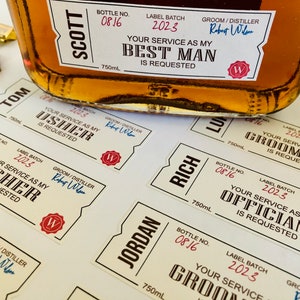 Custom Groomsmen Best Man Proposal Box Whiskey Labels, Personalized Will You Be My Whiskey Gifts image 3