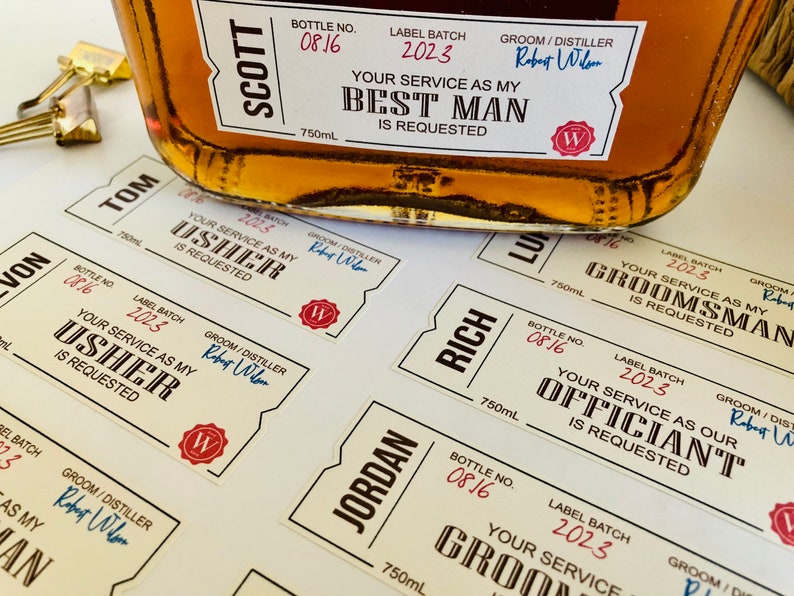 Custom Groomsmen Best Man Proposal Box Whiskey Labels, Personalized Will You Be My Whiskey Gifts image 3