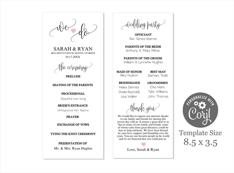 Double Sided Printables Wedding Template Ceremony Programs | Etsy