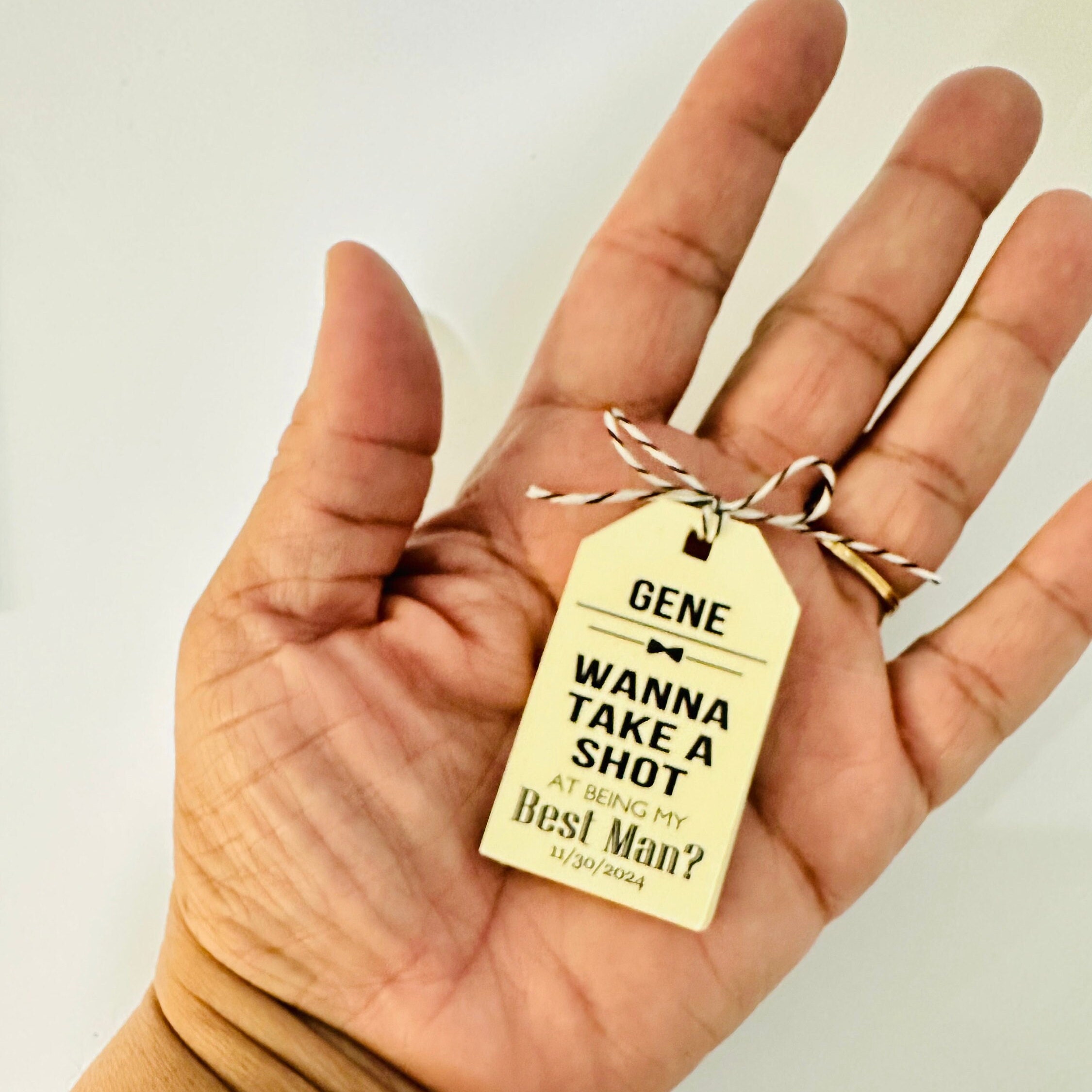 Custom Groomsman Best Man Officiant Proposal Box Gift Hang Tags, Will You Be My Usher Tags, Take A Shot Mini Tags