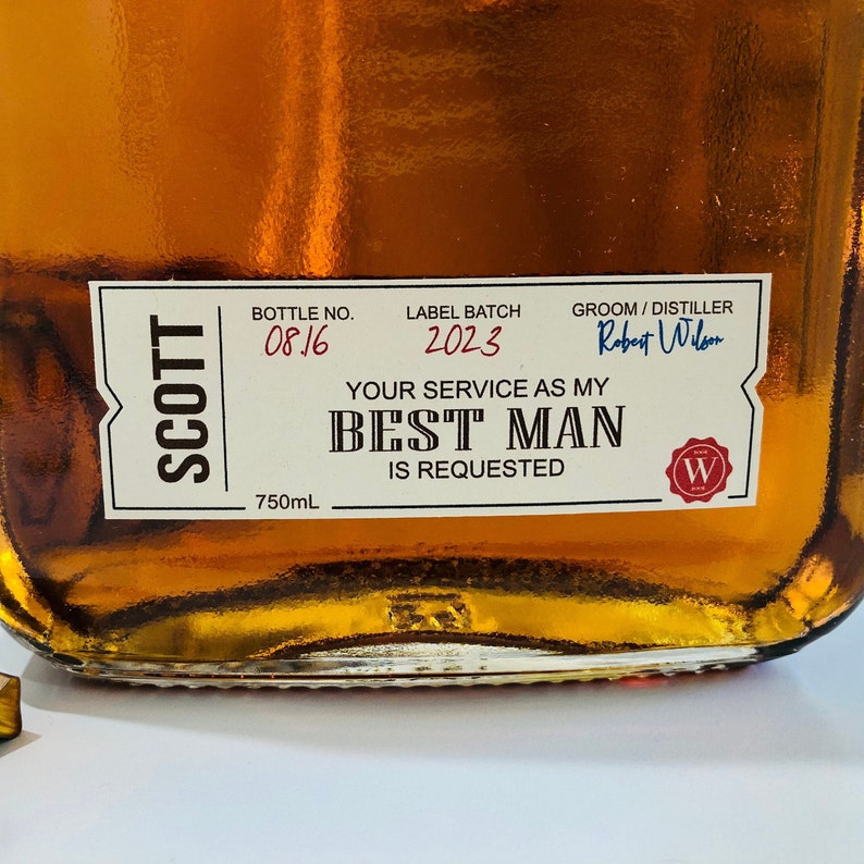 Custom Groomsmen Best Man Proposal Box Whiskey Labels, Personalized Will You Be My Whiskey Gifts image 1