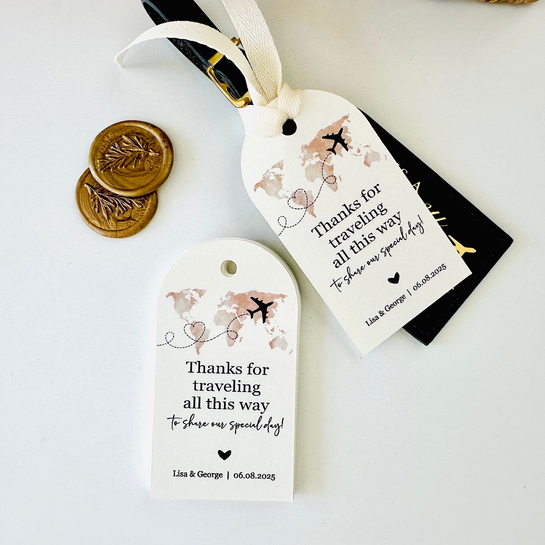 Wedding Travel Destination Guest Favors Luggage Tags, Unique Travel Theme Wedding Paper Tags (Set of 12 Paper Tags)