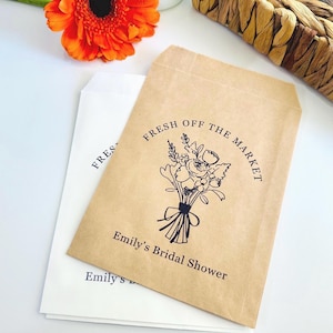 Personalized Bridal Shower Favor Bags, Fresh off The Market, Wildflower Bouquet Design