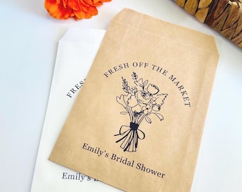 Personalized Bridal Shower Favor Bags, Fresh off The Market, Wildflower Bouquet Design