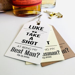 Take A Shot Groomsman Best Man Proposal Custom Gift Hang Tags, Will You Be My Best Man Proposal Box Gift afbeelding 4