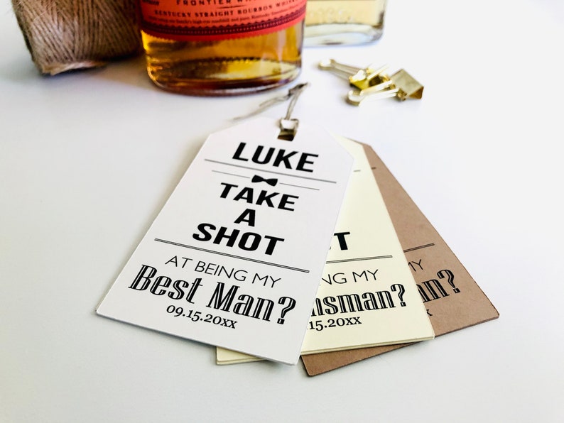 Take A Shot Groomsman Best Man Proposal Custom Gift Hang Tags, Will You Be My Best Man Proposal Box Gift afbeelding 4