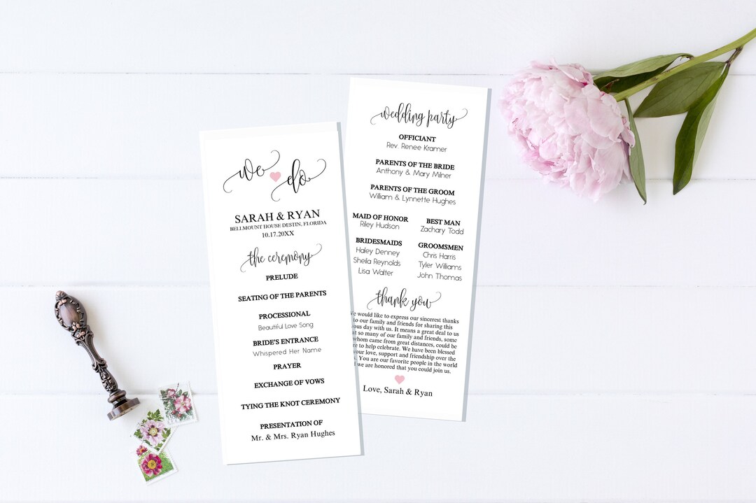 Double Sided Printables, Wedding Template Ceremony Programs, Instant ...