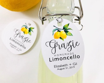 Italian Wedding Guest Favors, Custom Limoncello Bottle Tags (Set of 9)