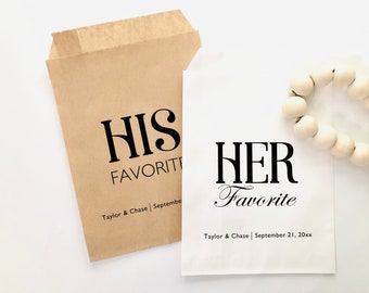 His and Hers Favorite Wedding Party Treat Bags, Kraft Paper Paper Bags