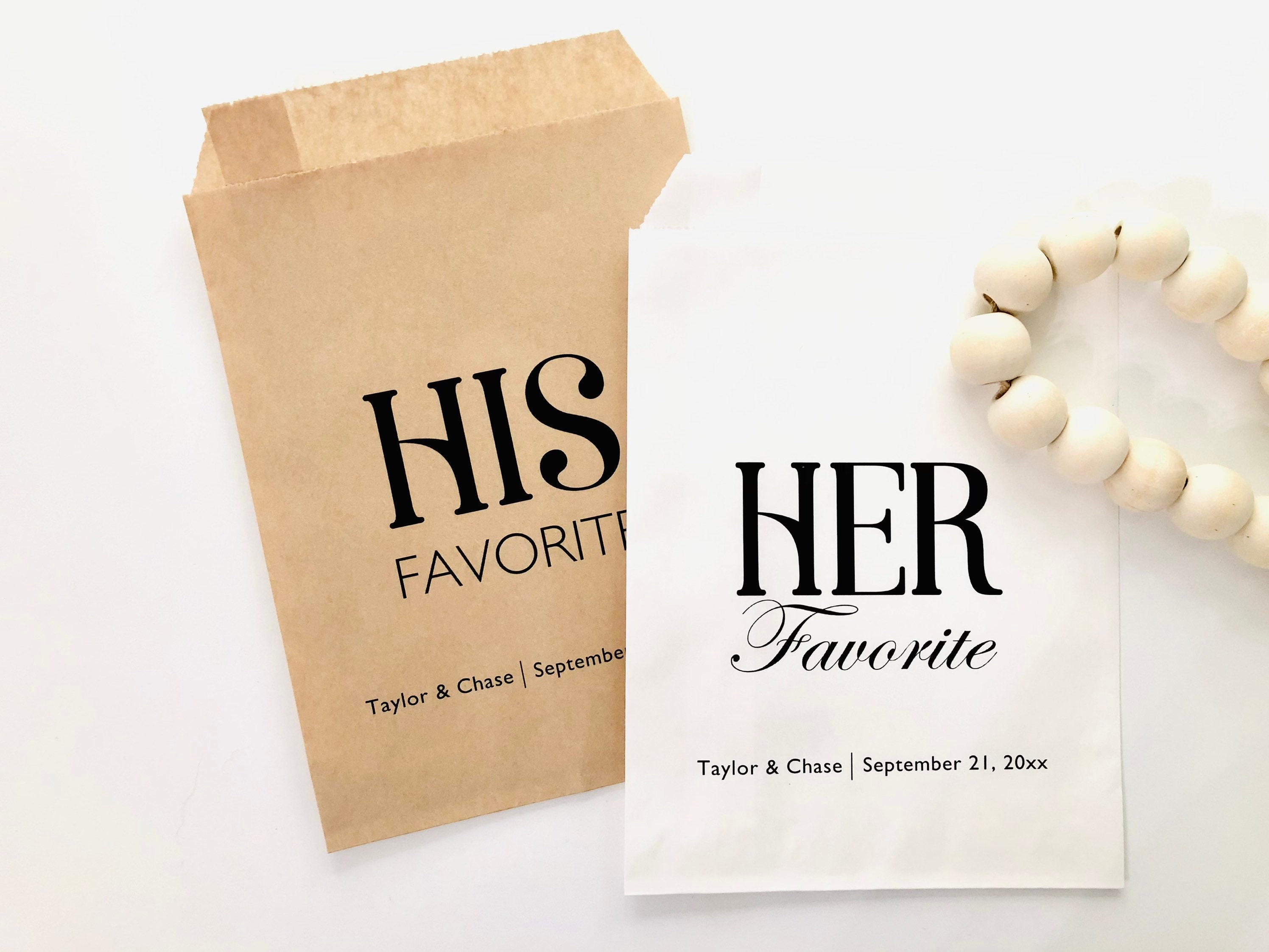 His and Her Favorite Favor Bags, Fill your own Wedding Favors, Wedding