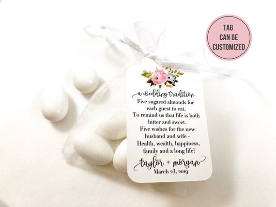 Jordan Almonds Italian Wedding Custom Favor Tags Five Wishes Etsy