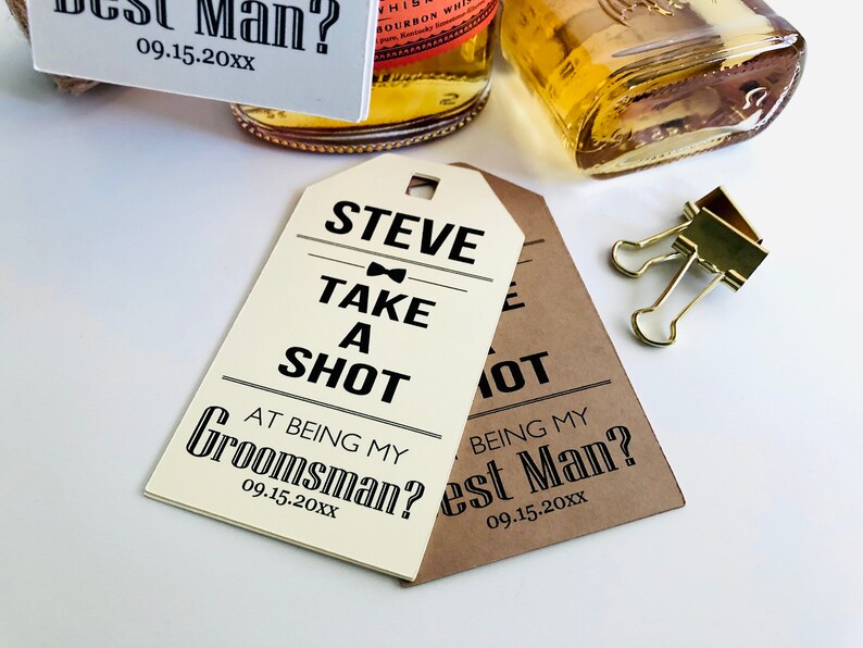 Take A Shot Groomsman Best Man Proposal Custom Gift Hang Tags, Will You Be My Best Man Proposal Box Gift Kraft Card Stock