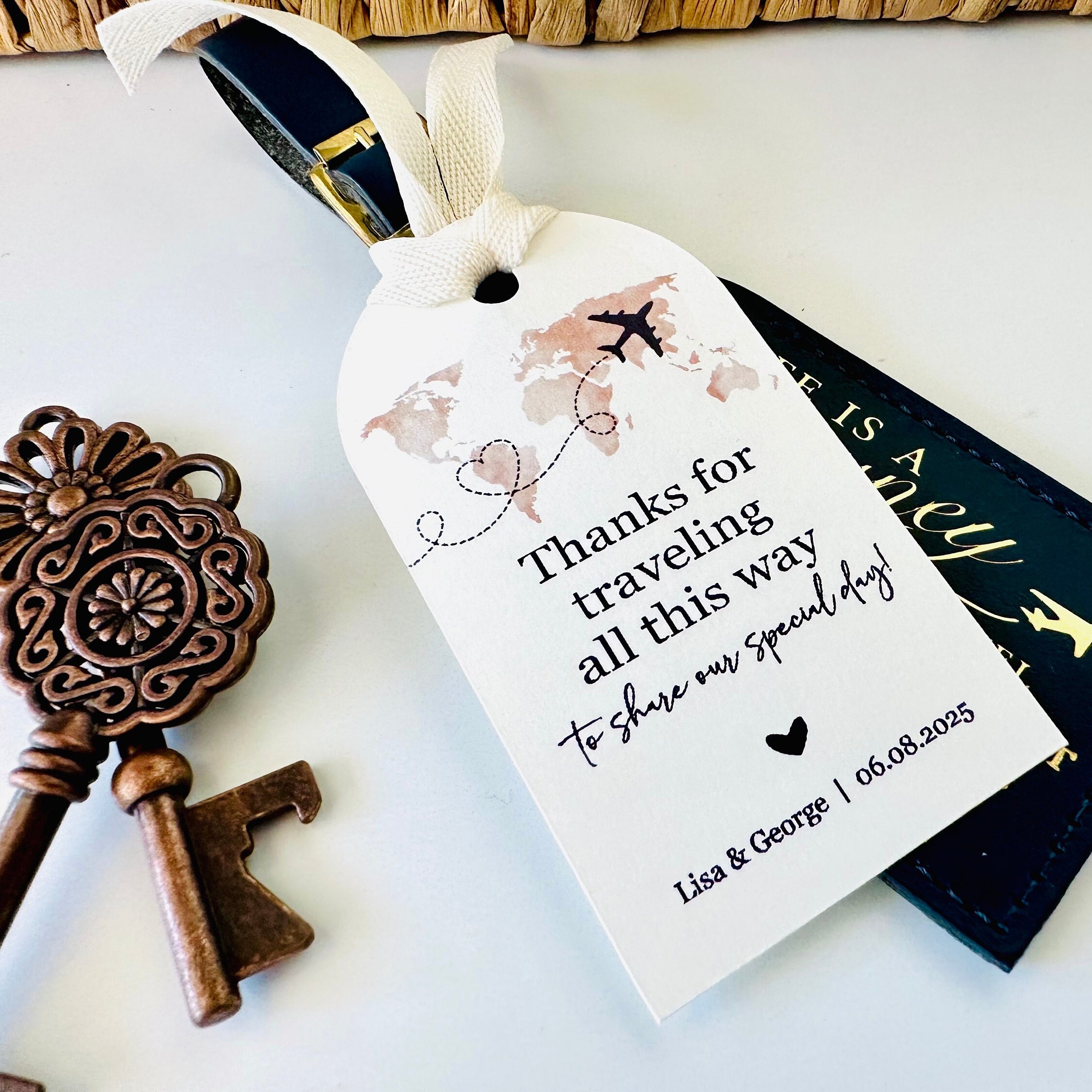 Wedding Travel Destination Guest Favors Luggage Tags, Unique Travel Theme Wedding Paper Tags (Set of 12 Paper Tags)