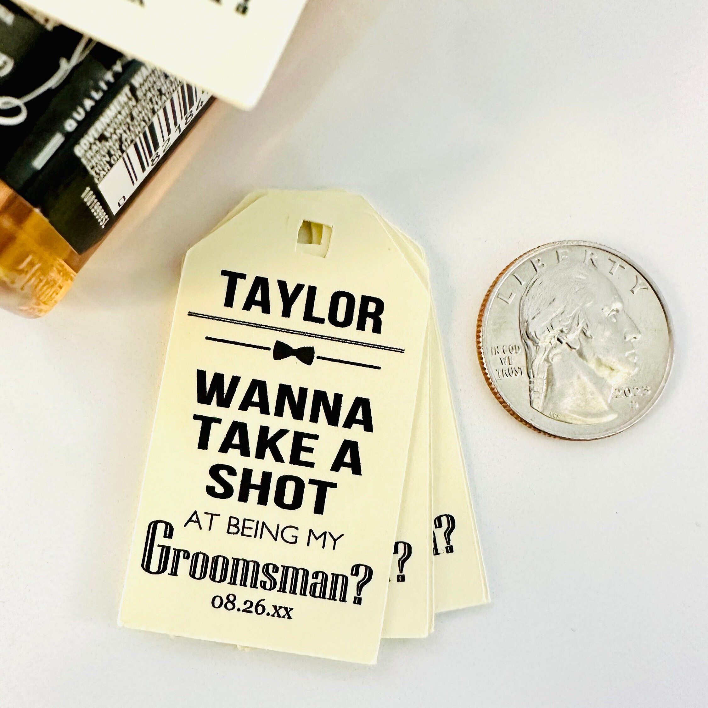 Custom Groomsman Best Man Officiant Proposal Box Gift Hang Tags, Will You Be My Usher Tags, Take A Shot Mini Tags