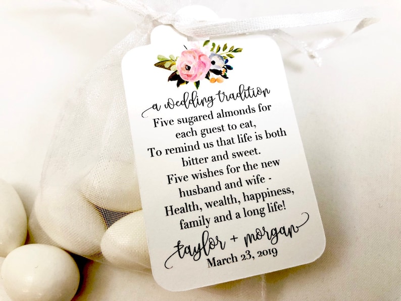 Jordan Almonds Italian Wedding Custom Favor Tags Five