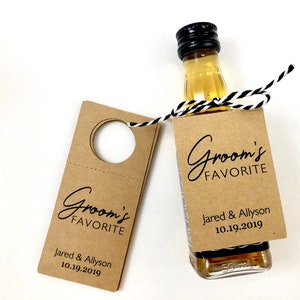 Mini Bottle Tags, Custom Alcohol Gifts, Wedding Guest Favors, Bride Groom Favorites All Kraft