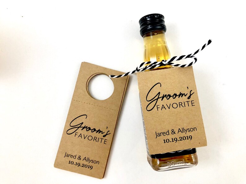 Mini Bottle Tags, Custom Alcohol Gifts, Wedding Guest Favors, Bride Groom Favorites All Kraft