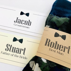 Wedding Best Man Groomsman Proposal Labels For Mens Socks, Personalized Sock Wraps for Groomsmen