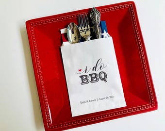 I Do BBQ Utensil Holder Kraft Paper Favor Bags, Rustic Wedding Personalized Bags