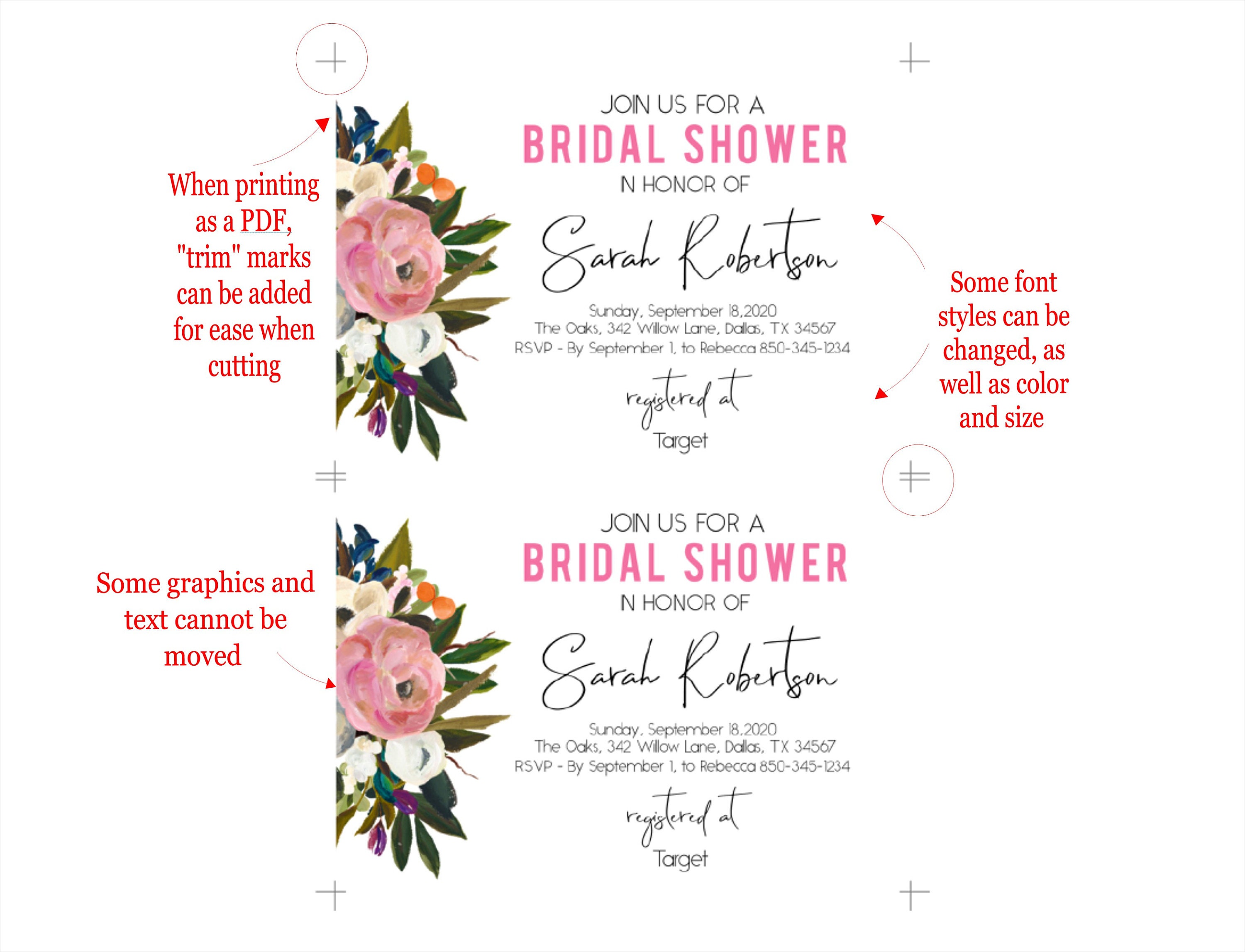Autumn Floral Bridal Shower Invitation Editable Text WI192 Instant Access Corjl Template Bridal Shower Invitation Template