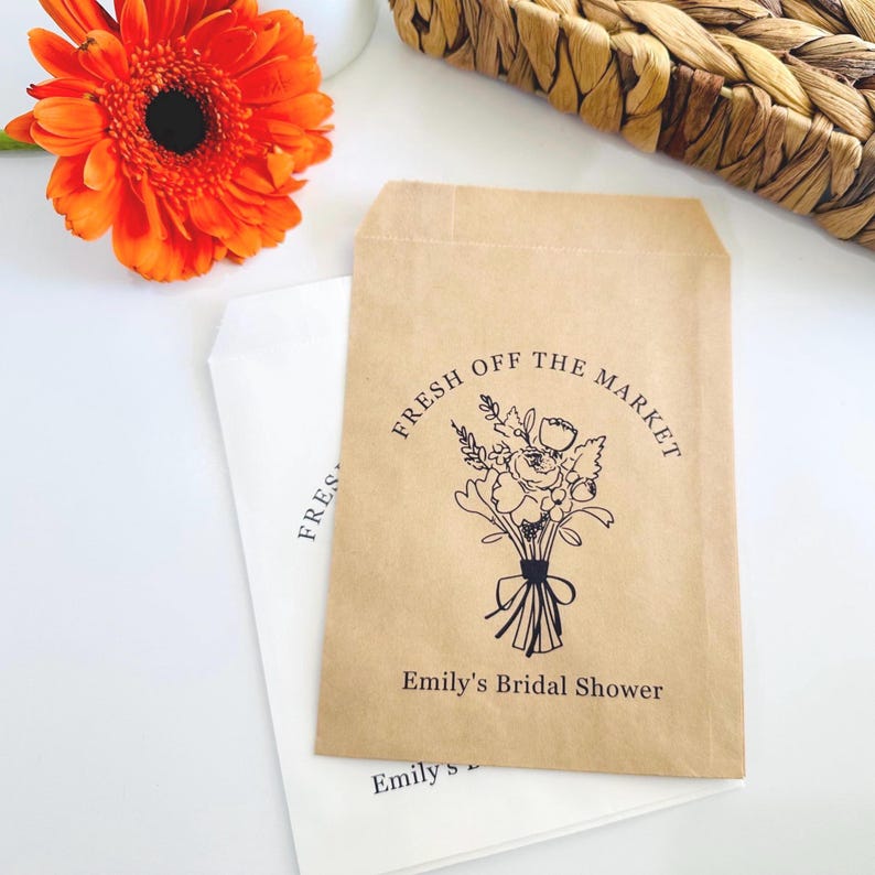 Personalized Bridal Shower Favor Bags, Fresh off the Market, Wildflower ...