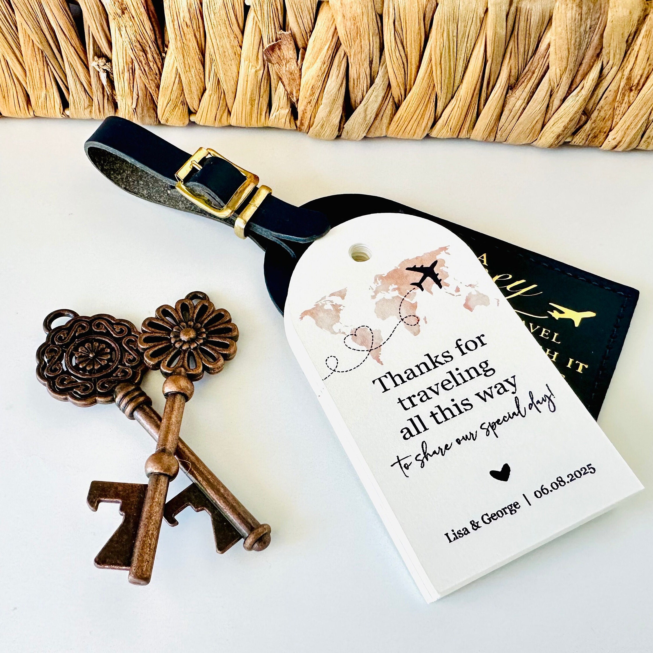 Wedding Travel Destination Guest Favors Luggage Tags, Unique Travel Theme Wedding Paper Tags (Set of 12 Paper Tags)