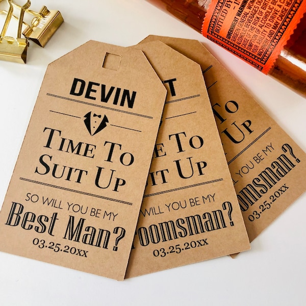 Suit Up Groomsmen Best Man Proposal Box Custom Hang Tags, Gift Ideas for Groomsman Proposal Card