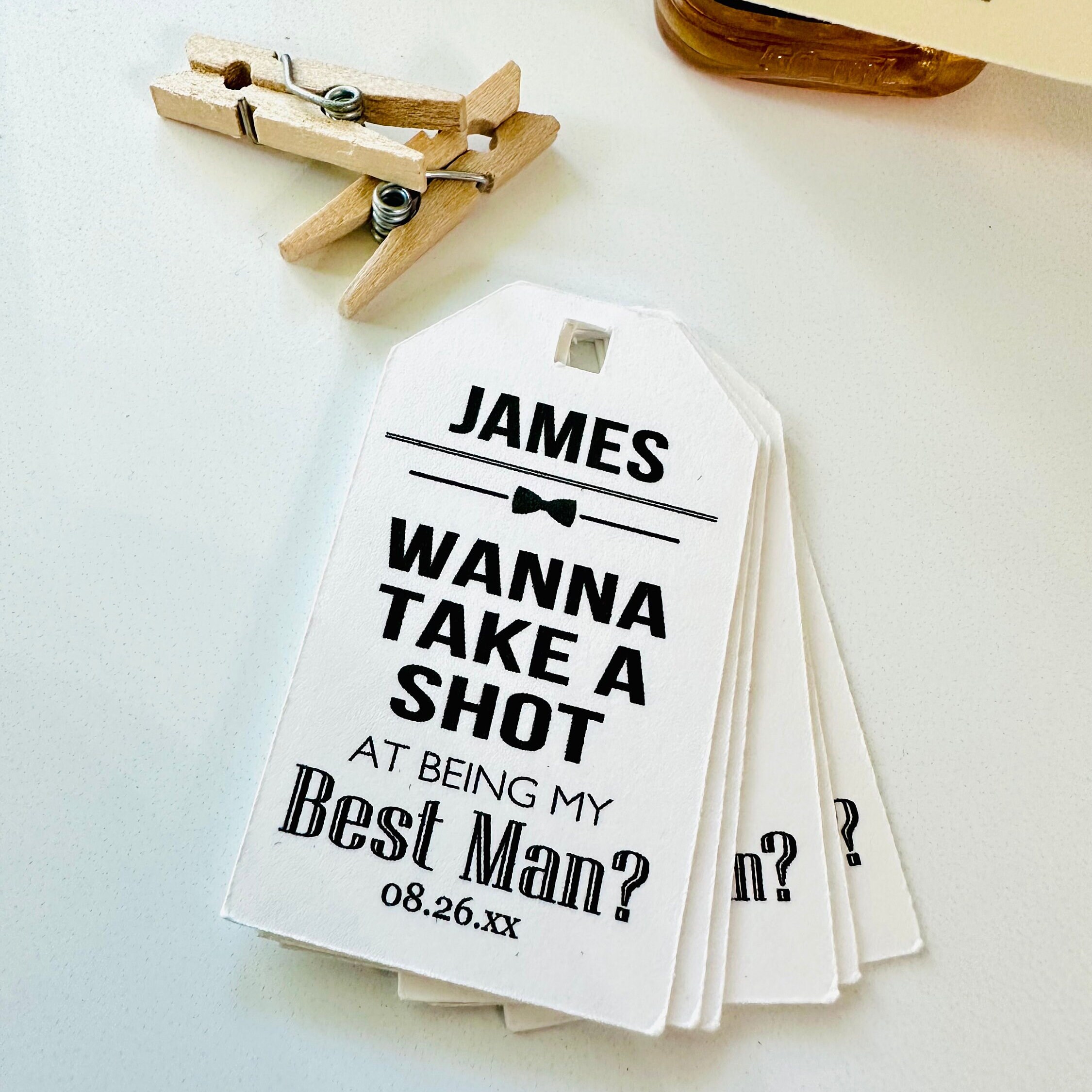 Custom Groomsman Best Man Officiant Proposal Box Gift Hang Tags, Will You Be My Usher Tags, Take A Shot Mini Tags