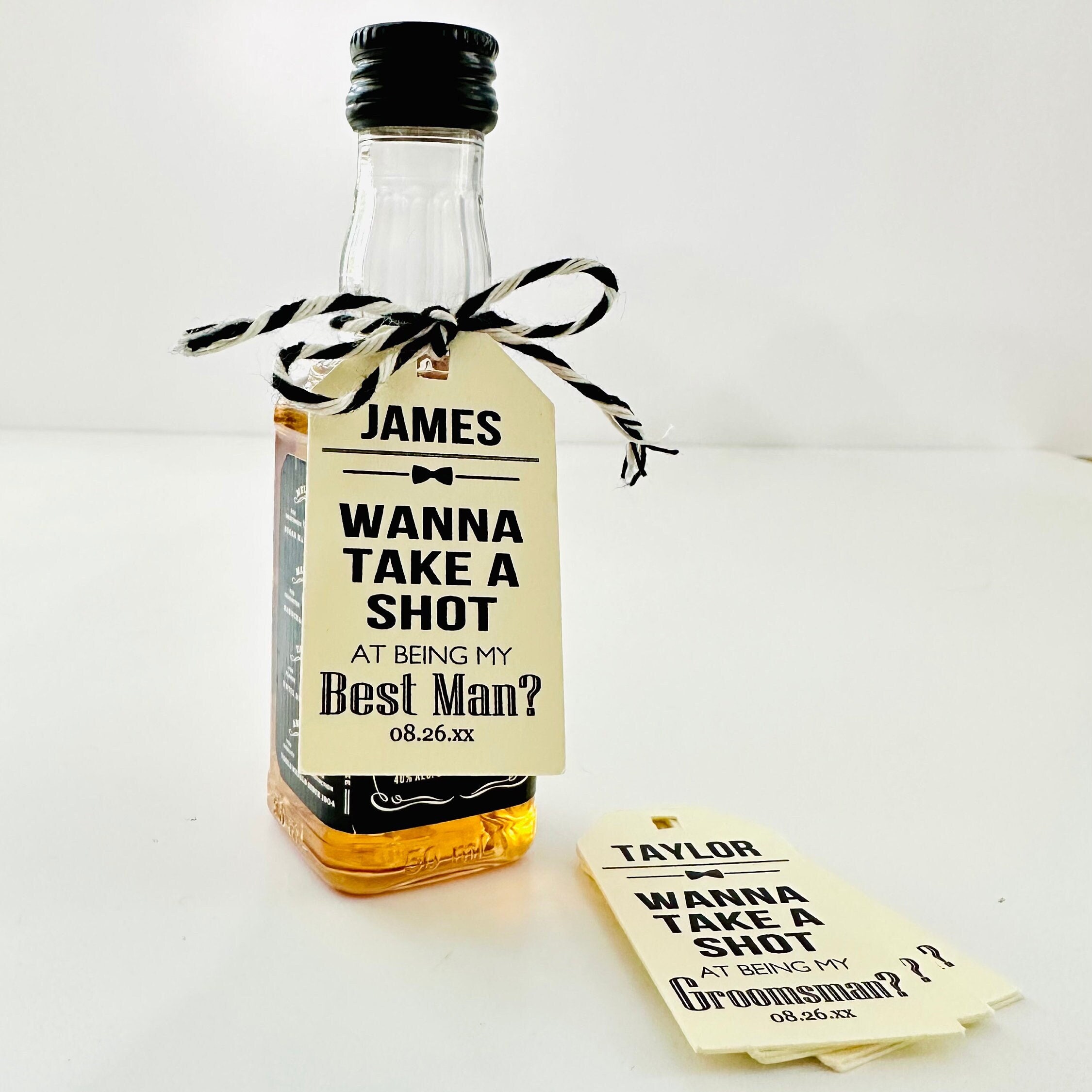 Custom Groomsman Best Man Officiant Proposal Box Gift Hang Tags, Will You Be My Usher Tags, Take A Shot Mini Tags
