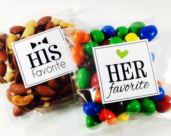 Wedding Welcome Stickers: His & Her Treat Bag Labels