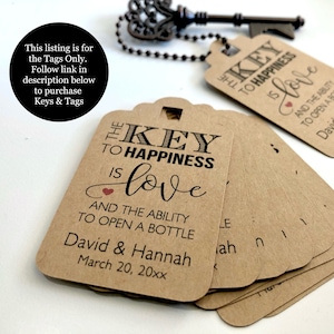 Key Bottle Opener Wedding Favor Tags, Skeleton Key Favors, Key to Happiness Tags, (Set of 12-Tags Only)