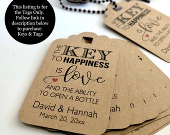 Key Tags, Bottle Opener Tags, Wedding Favors, Skeleton Key Favor Tags, Wedding Key Tag, Key to Happiness, Key Tags, (Set of 12-Tags Only)