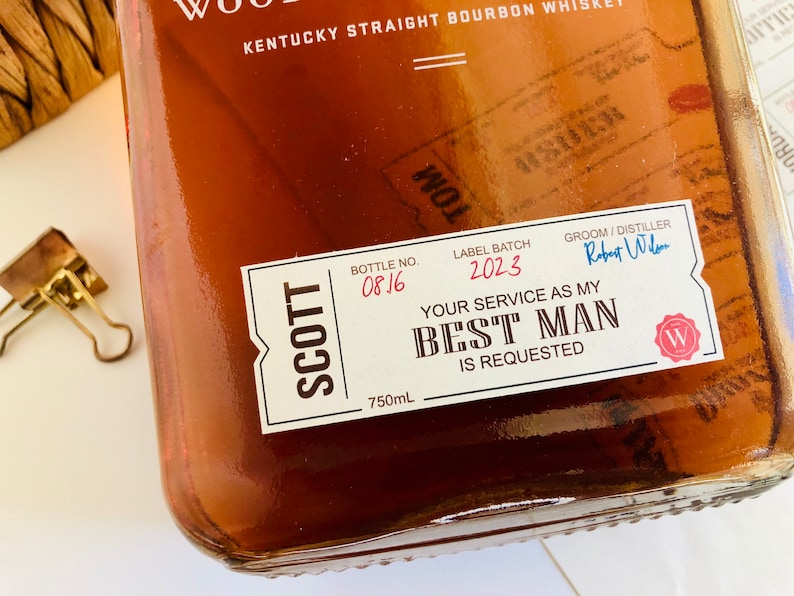 Custom Groomsmen Best Man Proposal Box Whiskey Labels, Personalized Will You Be My Whiskey Gifts image 8