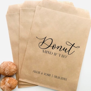 Cute Donut Rustic Wedding Kraft Favor Treat Paper Bags, Snack Table Fall Bags, Donut Mind If I Do