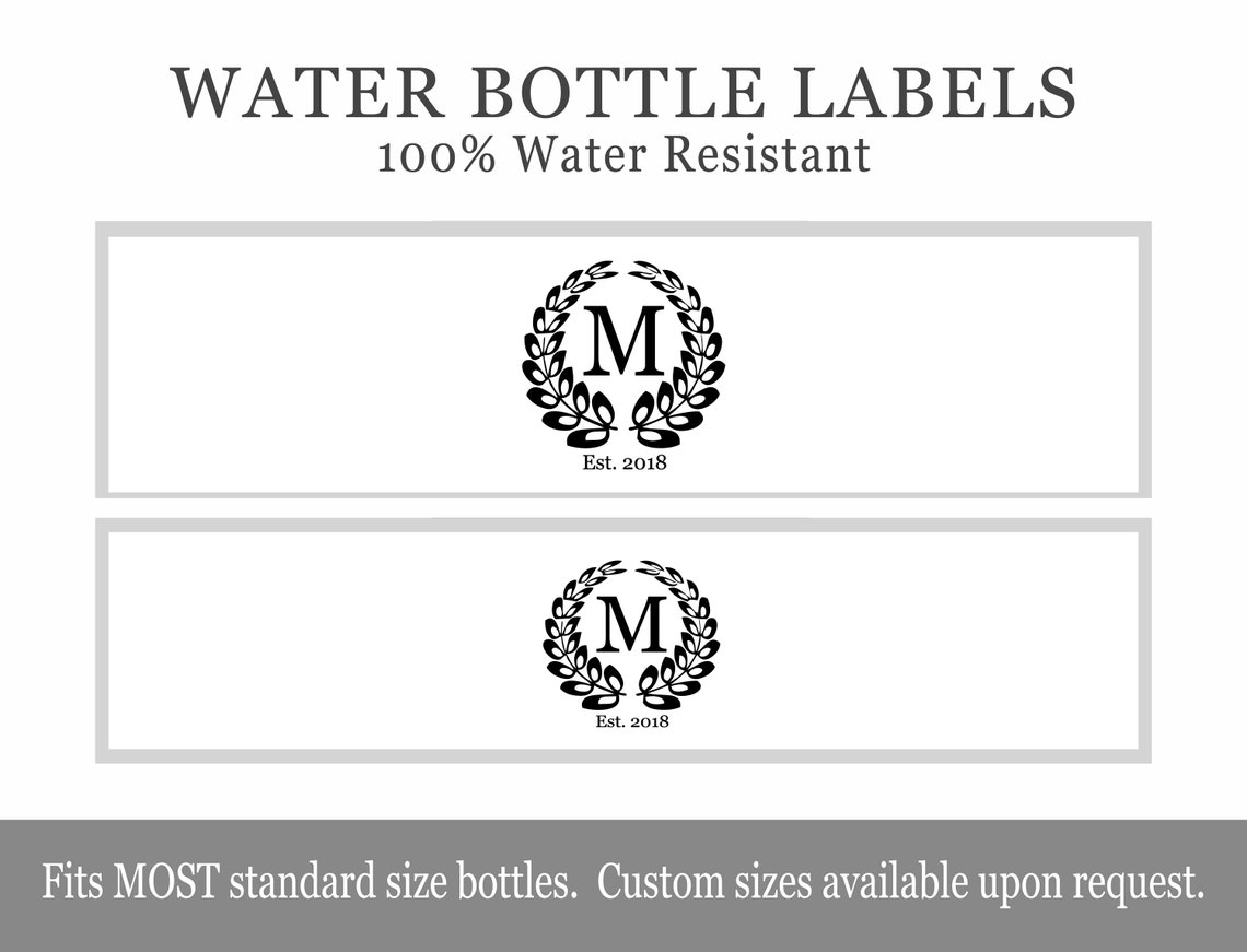 Custom Wedding Monogram Water Bottle Labels Wreath Waterproof - Etsy