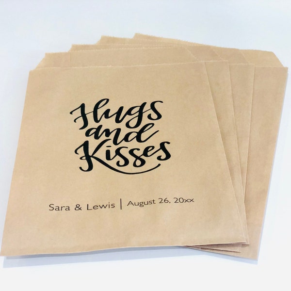 Hugs & Kisses Bags Mr and Mrs Chocolate Favors, Personalized Kraft Wedding Paper Bags