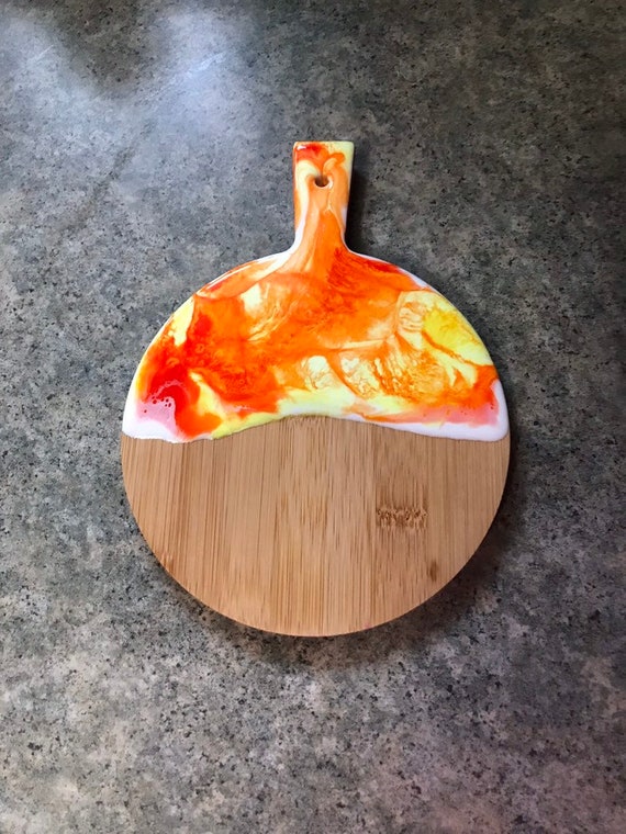 Small Bamboo Resin Covered Serving Cutting Board Etsy