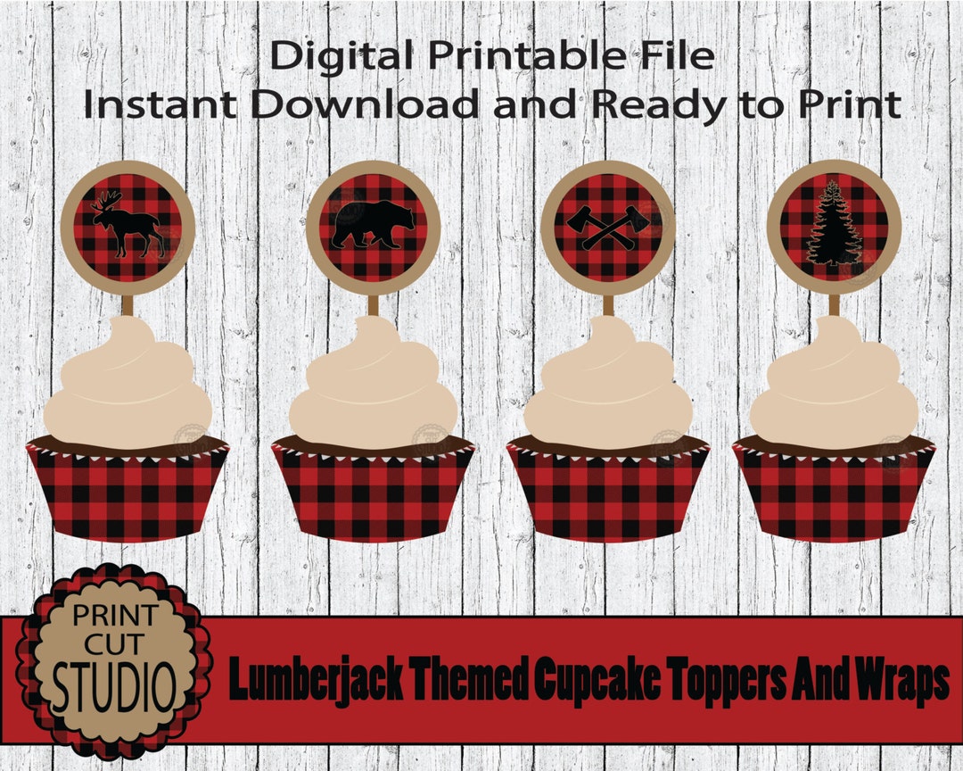 Lumberjack Themed Cupcake Toppers and Wraps - Food Picks - INSTANT ...