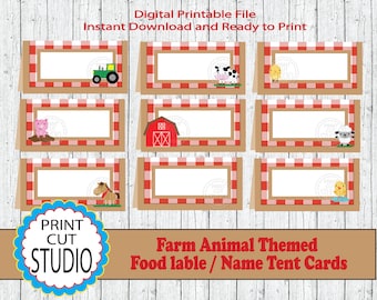 Farm Animal Food Table Tent Cards: Printable Birthday Party (PDF)