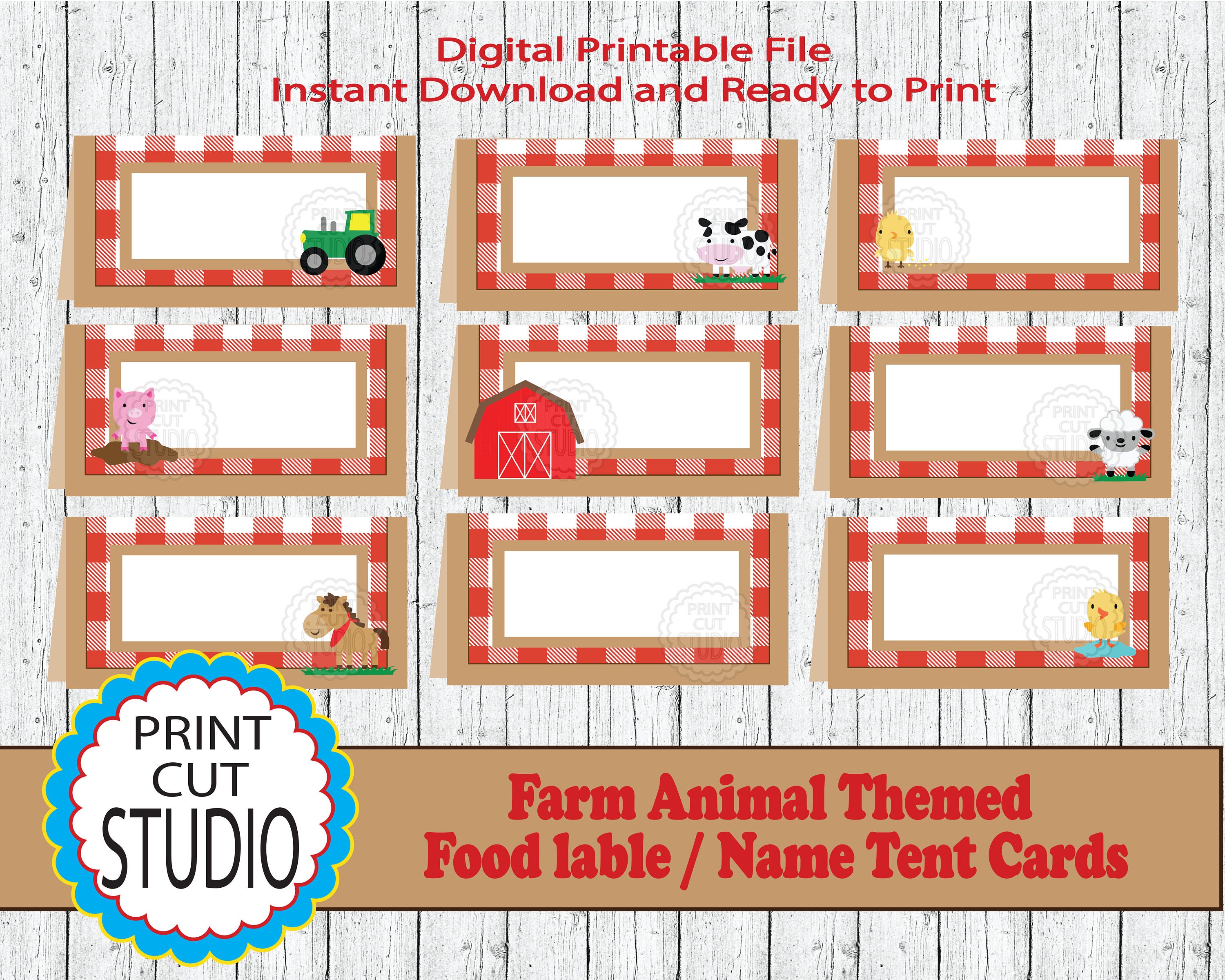 Farm Animal Themed Tent Style Food Table Labels Name Cards - INSTANT ...